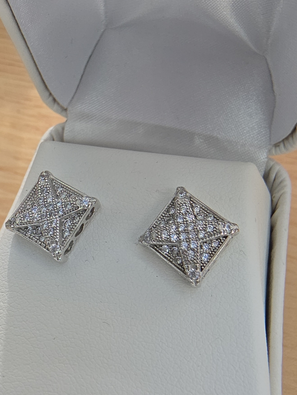Silver Pave Diamond-Style Square Stud Earrings - Sterling Silver 925 #9